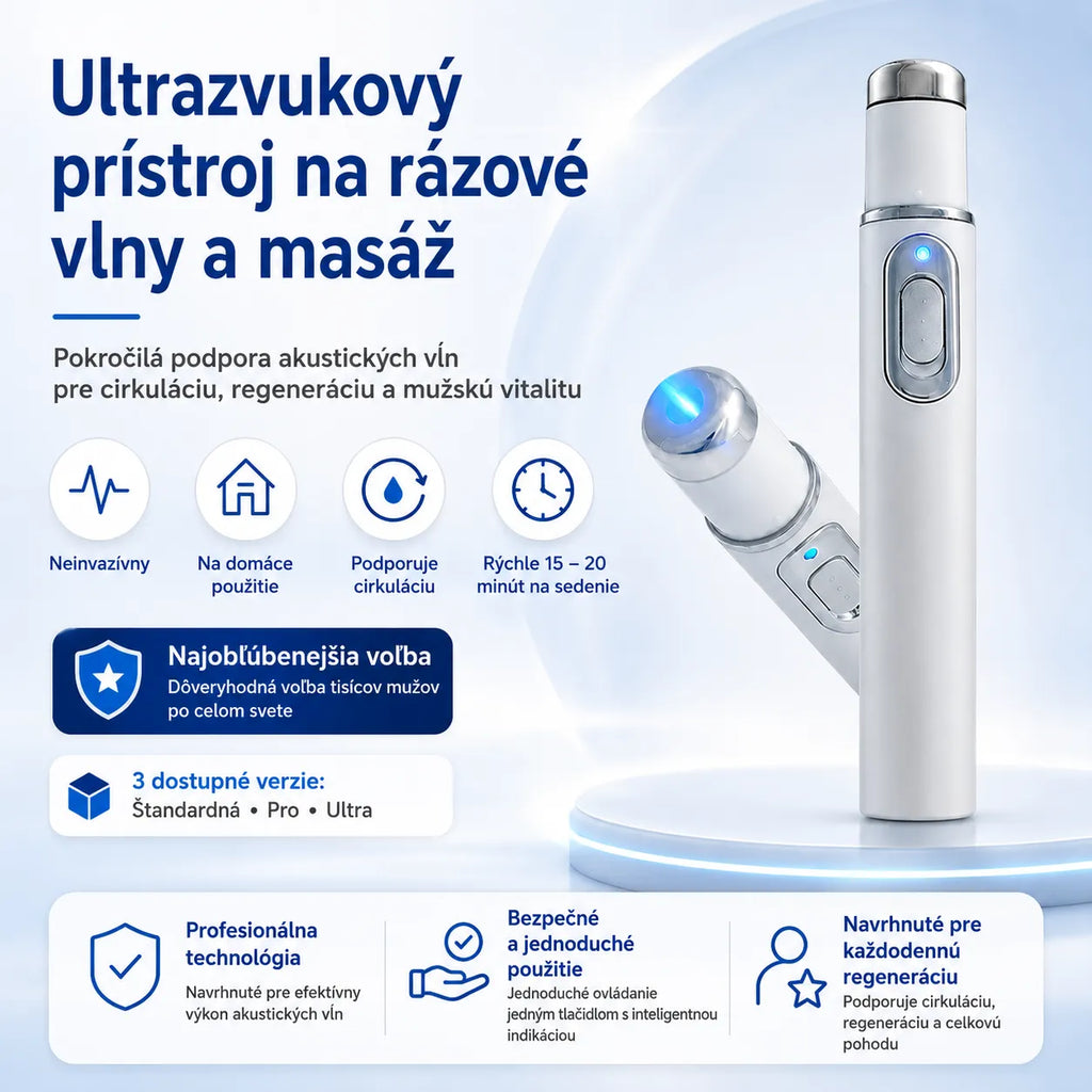 Pokročilá terapia akustickou rázovou vlnou obnovuje zdravie tkanív penisu, zvyšuje pevnosť erekcie, výdrž a sebavedomie mužov a zároveň zmierňuje bolesti svalov, stuhnutosť kĺbov a bolesti šliach.