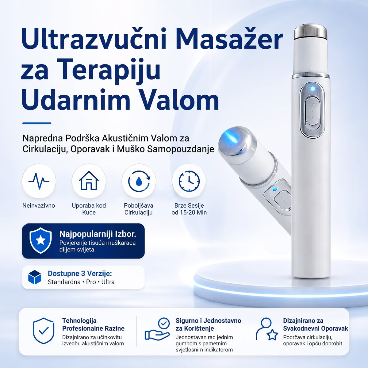 Napredna terapija akustičnim udarnim valovima vraća zdravlje tkiva penisa, poboljšava ukočenost erekcije, izdržljivost i samopouzdanje muške performanse, ublažava bolove u mišićima, ukočenost zglobova i bol u tetivama.